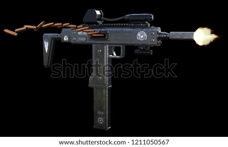 3d rendering automatic firearm isolated