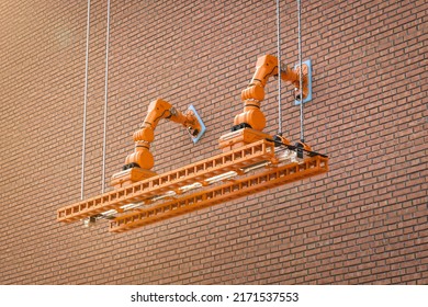 3d Rendering Automation Robotic Arms Clean Wall Outside Building