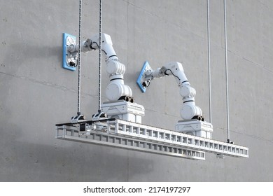 3d Rendering Automation Robotic Arms Clean Wall Outside Building