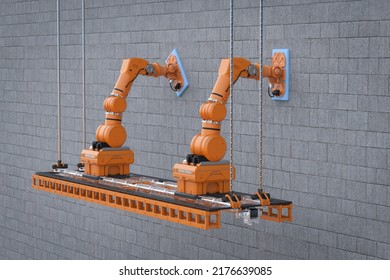 3d Rendering Automation Robotic Arms Clean Wall Outside Building