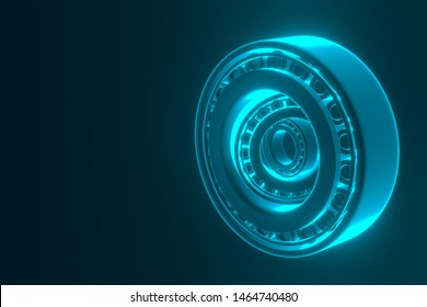 3D rendering. Automotive bearings auto spare parts. Tapered roller bearing isolated on a blue background. Wheel bearing for truck, heavy duty and car.
