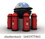 3d rendering aux cable connected globe wih letter box