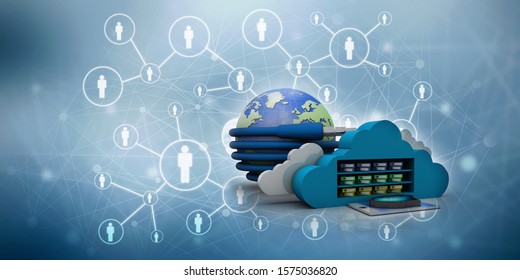 3d rendering aux cable connected cloud folder storage