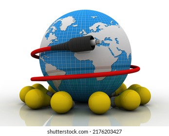 3d rendering aux cable connected with bulb
    