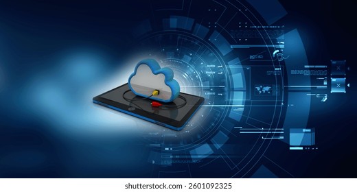 3d rendering aux cable connected cloud in mobile phone
