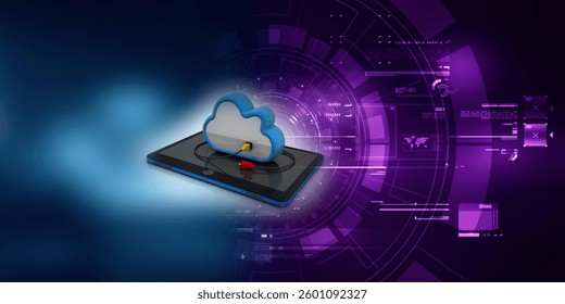 3d rendering aux cable connected cloud in mobile phone
