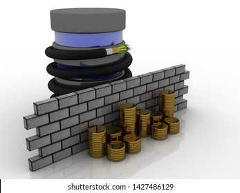 3d rendering aux cable with gold coin
