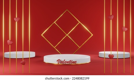3D rendering of backdrop for displaying Valentine products for Valentine's Day red scene podium
