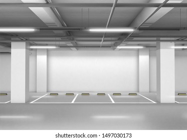 3d Rendering Background Graphic Of Parking Lot. Parking Space Background. Empty Wall Of Parking Area.car Park.