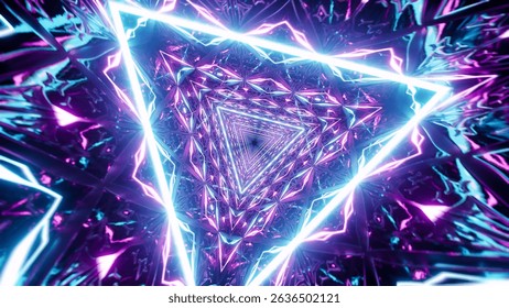 3D Rendering Background of Vj Loops Neon Triangle Modern Tunnel