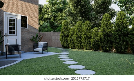 3d rendering of  backyard design

