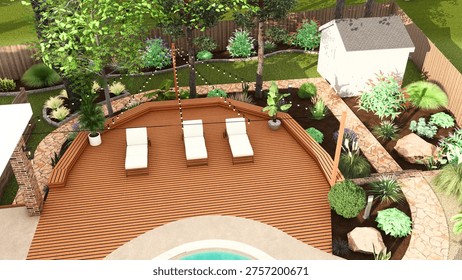 3d rendering of backyard-frontyard garden design