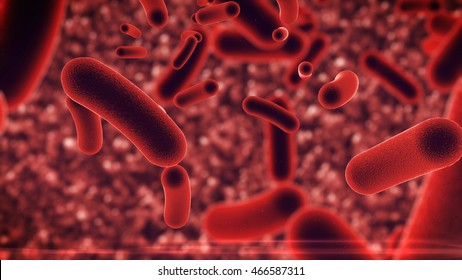 3D Rendering Of Bacteria Infection Under Microscope. 