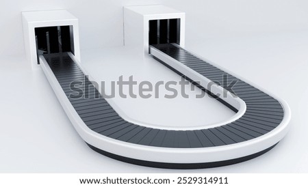 3d rendering of  baggage carousel in white background. it is a device, generally at an airport, delivers checked luggage to the passengers at the baggage reclaim area at their final destination.