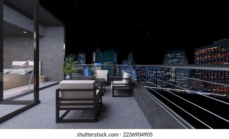 3D rendering of the balcony with night view