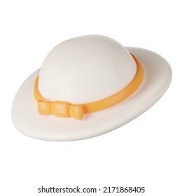 3D Rendering Of Beach Hat On White Background.