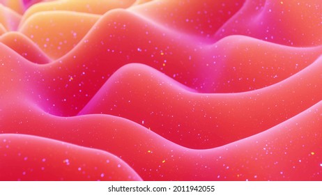 3d rendering  Beautiful abstract 3D background and gradient red colors  surface and abstract waves extruded wavy pattern surface  Color gradient  soft matte material and glitter sparkles 