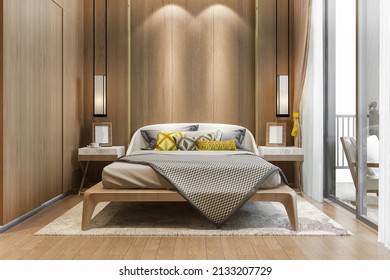 3d rendering beautiful comtemporary luxury bedroom suite in hotel with tv 