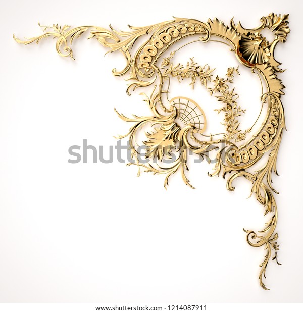白い背景に美しい金色のレリーフを3dレンダリング 建築の豪華な彫刻 金色のクラシックな内部詳細 のイラスト素材