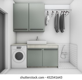 3d Rendering Beautiful Laundry Room With Clean Condition