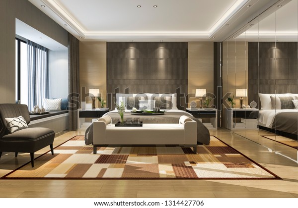 3d Rendering Beautiful Luxury Bedroom Suite Stock Illustration