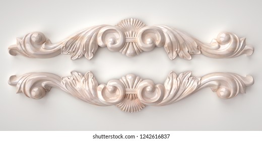 3d rendering beautiful marble relief isolated on white. luxury carving decoration of architecture. classic interior detail made of marble. Upholstery