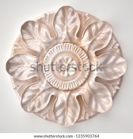 3d rendering beautiful marble relief isolated on white. luxury carving decoration of architecture. classic interior detail made of marble. Upholstery