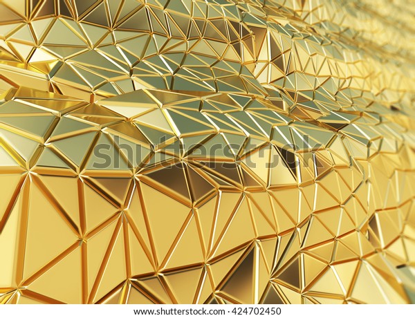 3D rendering beautiful shiny golden triangle geometry design background.