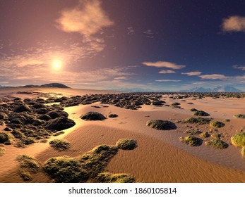 3D rendering of a beautiful sunset landscape