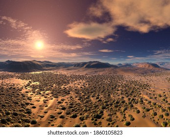 3D rendering of a beautiful sunset landscape