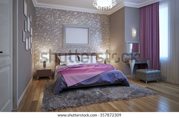3d Rendering Bedroom Gray White Tones Stock Illustration
