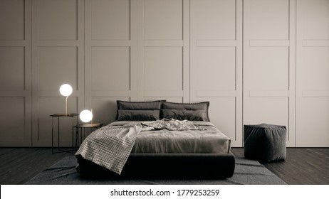 3d rendering bedroom interior dark tone for men style.