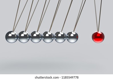 3d rendering. before hitting of pendulum group to a red ball. all force effect to one concept