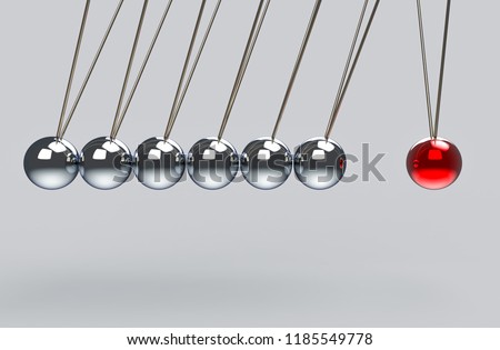 3d rendering. before hitting of pendulum group to a red ball. all force effect to one concept