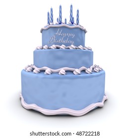 3D Rendering Of A Big Blue Birthday Cake