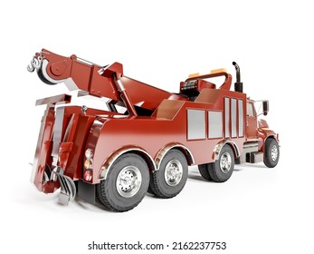 3d Rendering Of Big Red Towing Truck On White Background