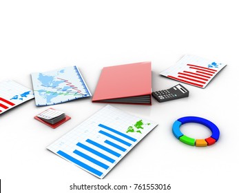 3d rendering Binder with document with calculator