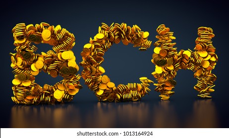 3D Rendering: Bitcoin Cash Made Out Of Golden Coins