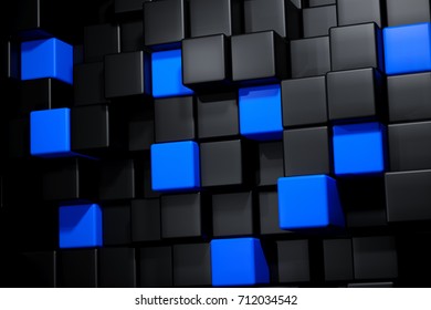 3D Rendering Of A Black And Blue Cubes Background