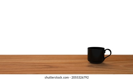 3D rendering black coffee mug on wooden table