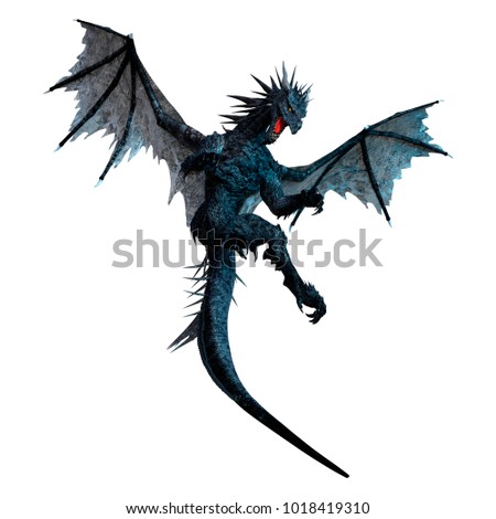 3D rendering of a black fantasy dragon isolated on white background