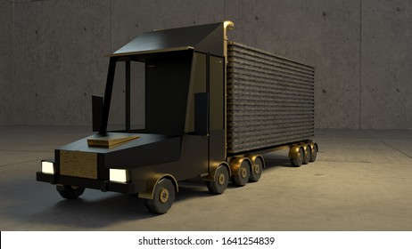 3D Rendering Of A Black And Gold Bling Truck. Pimp My Ride Lorry Edition. 