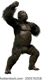 3D rendering of a black gorilla ape isolated on white background
