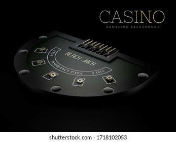 3d Rendering Of Black Jack Table With A Play Carts And Chip, Clipping Path Included