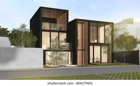 3d Rendering Black Loft Modern House