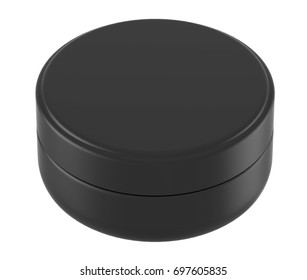 3D Rendering Black Plastic Cosmetic Jar For Cream, Butter, Scrub, Gel, Powder, Wax. Realistic Packaging Mock Up Template