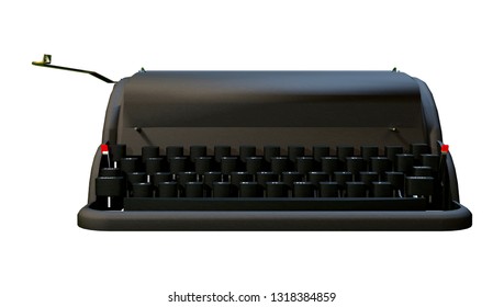 3D rendering of a black retro typewriter isolated on white background