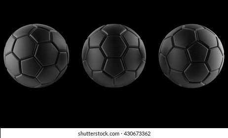 3D Rendering Black Soccer Balls. 3D Illustration. 3D CG. Format 16:9.