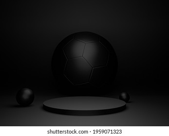 3D rendering. Black stand and black ball background