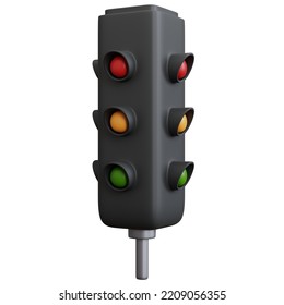 3d Rendering Black Traffic Light Isolated